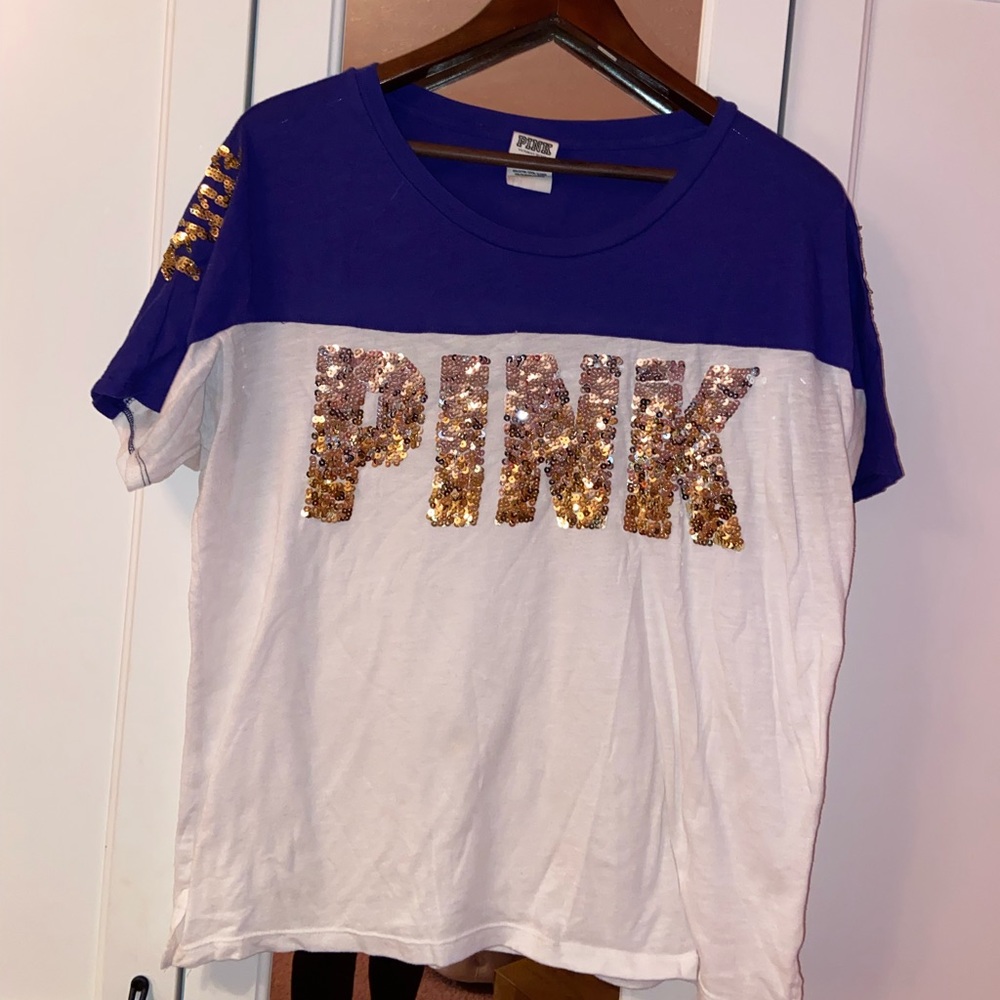 PINK purple and white sparkle tee.